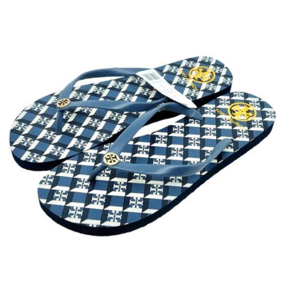 TORY BURCH~Chelsea~GEOMETRIC BLUE/WHITE WOMENS FLIP FLOPS NEW WITH TAG SIZE 10 - Picture 1 of 5